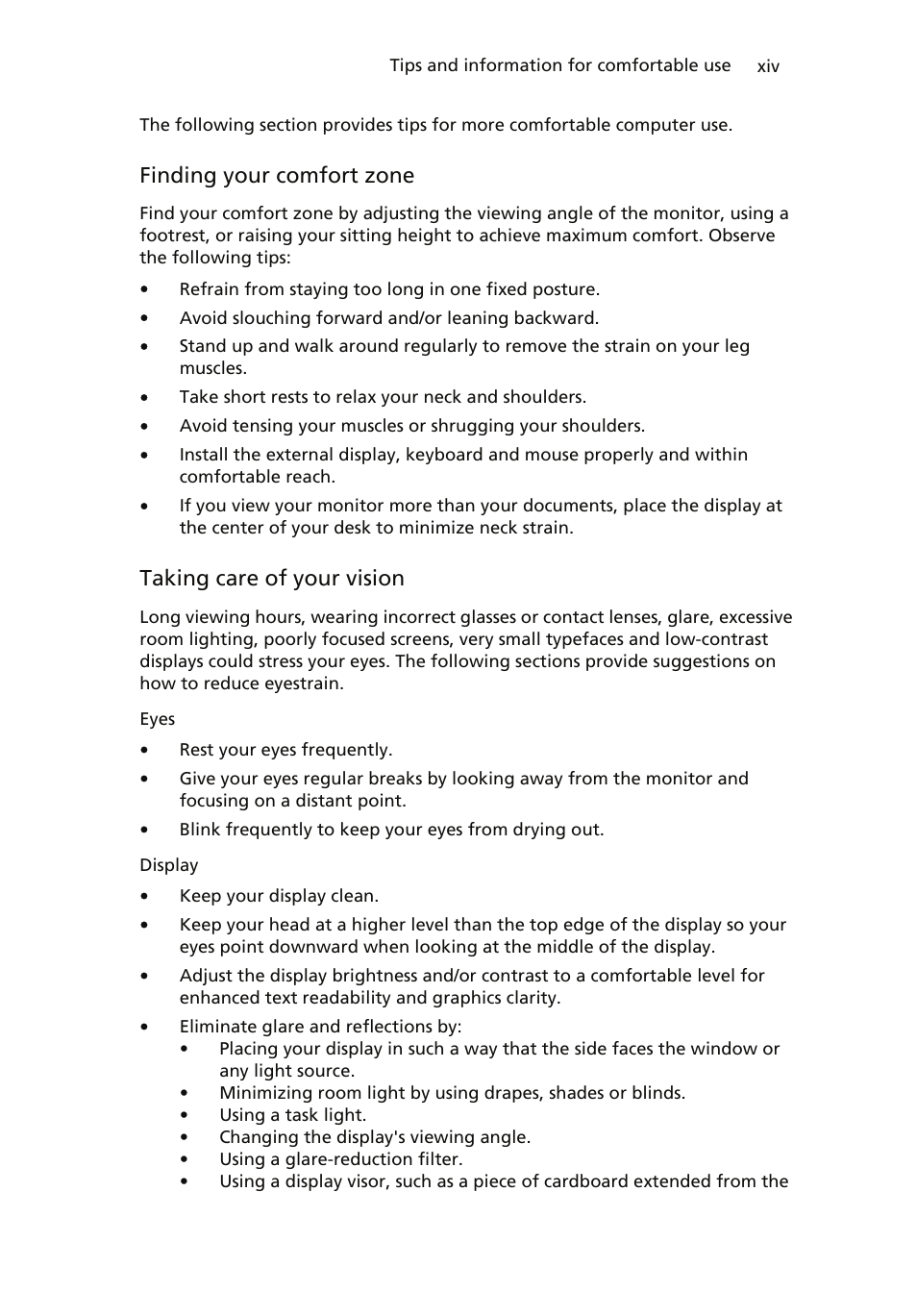 Finding your comfort zone, Taking care of your vision | Acer ICONIA User Manual | Page 14 / 110