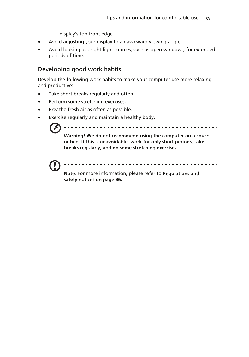 Developing good work habits | Acer ICONIA User Manual | Page 15 / 110