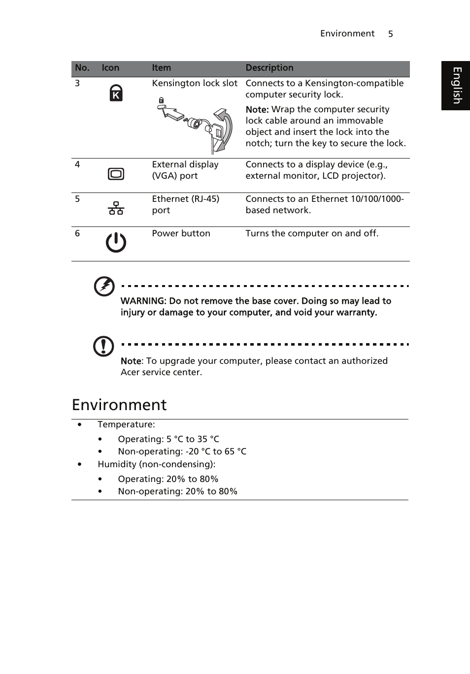 Environment | Acer ICONIA User Manual | Page 23 / 110