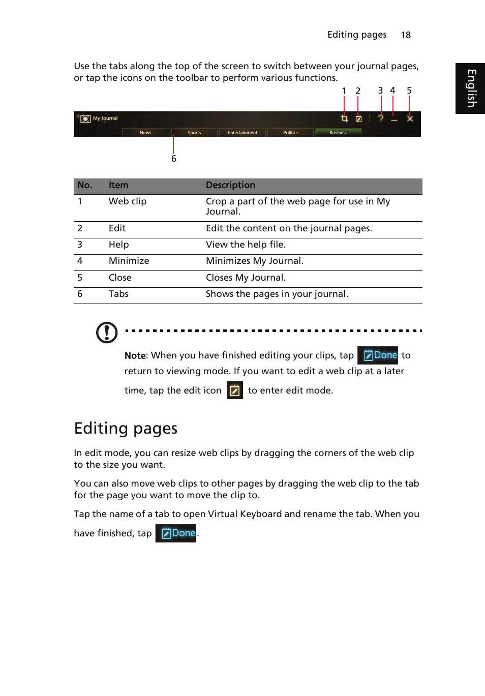 Editing pages | Acer ICONIA User Manual | Page 36 / 110