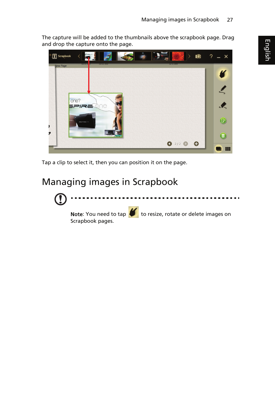 Managing images in scrapbook | Acer ICONIA User Manual | Page 45 / 110