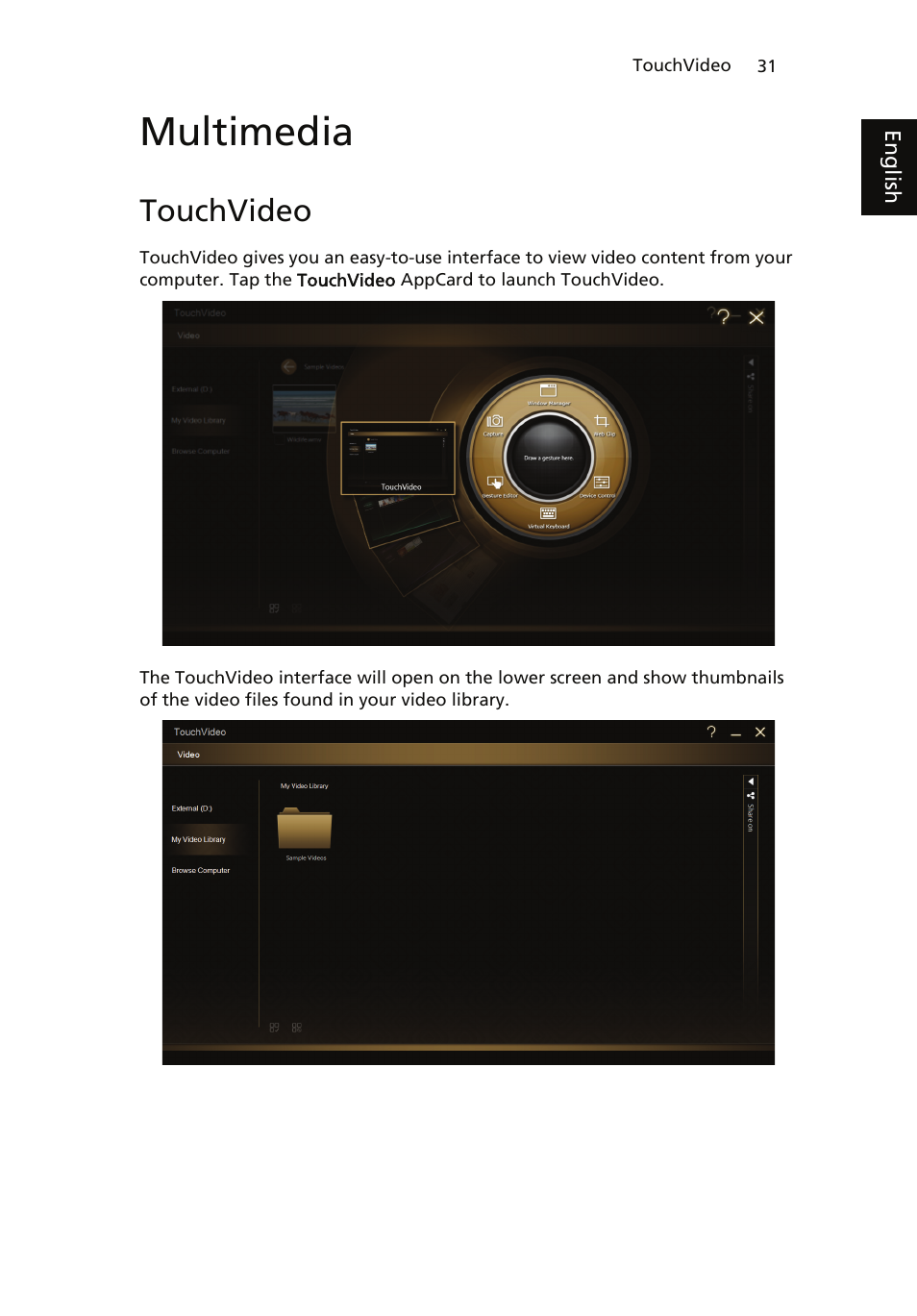 Multimedia, Touchvideo | Acer ICONIA User Manual | Page 49 / 110