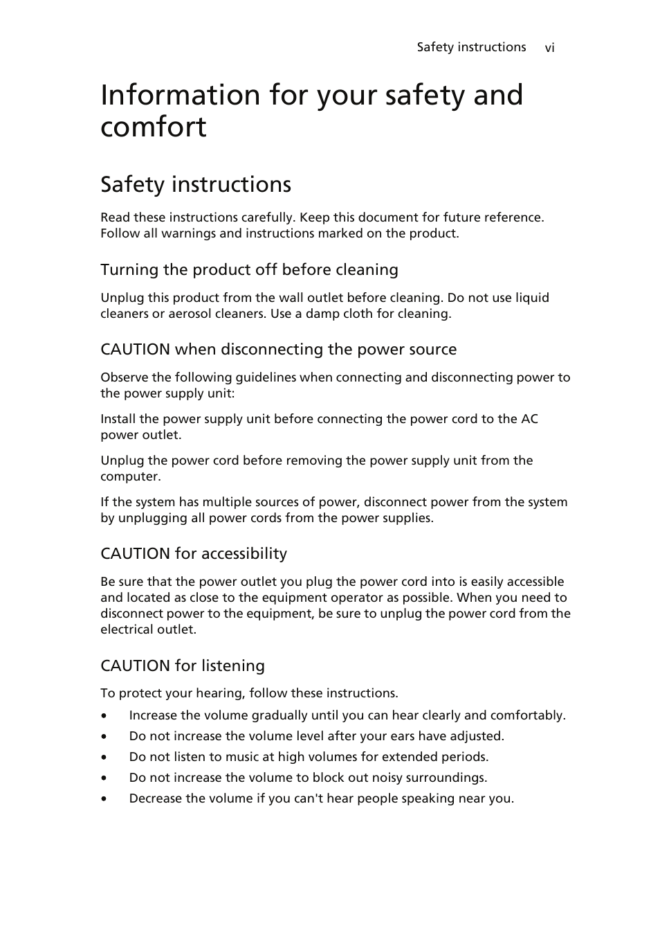 Information for your safety and comfort, Safety instructions | Acer ICONIA User Manual | Page 6 / 110