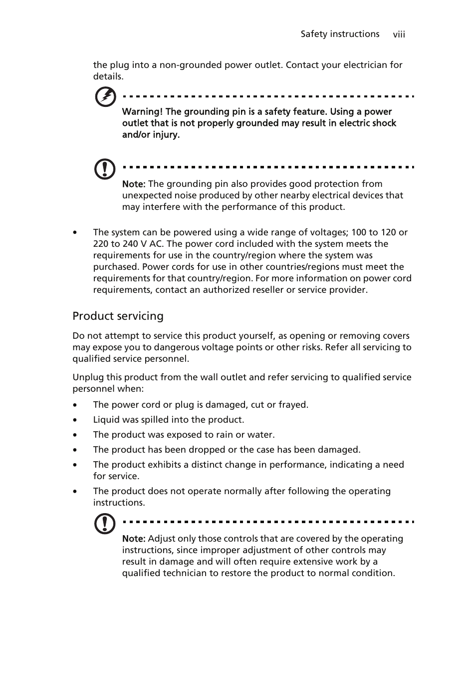 Product servicing | Acer ICONIA User Manual | Page 8 / 110