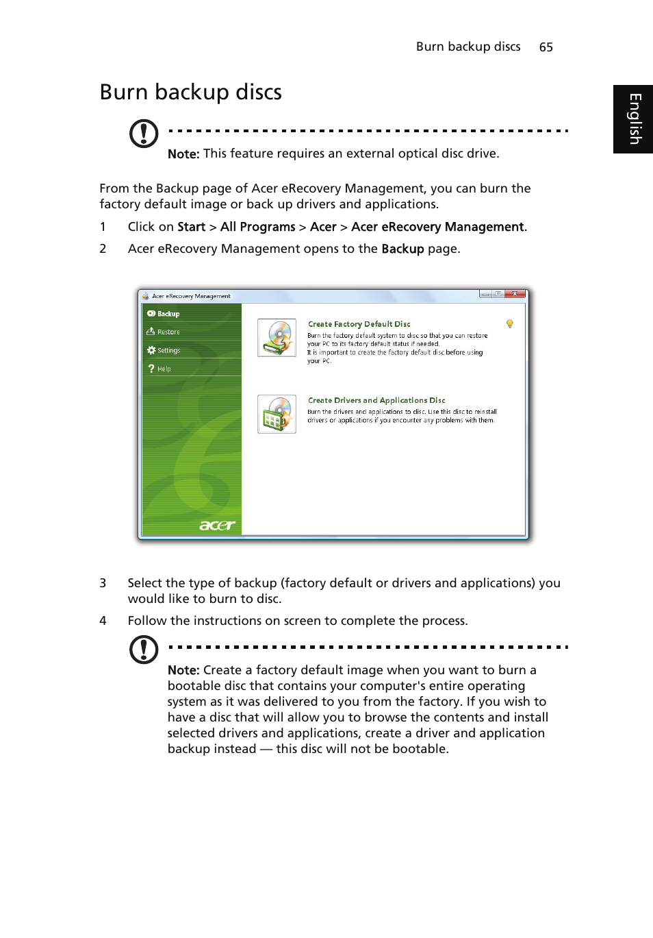 Burn backup discs | Acer ICONIA User Manual | Page 83 / 110