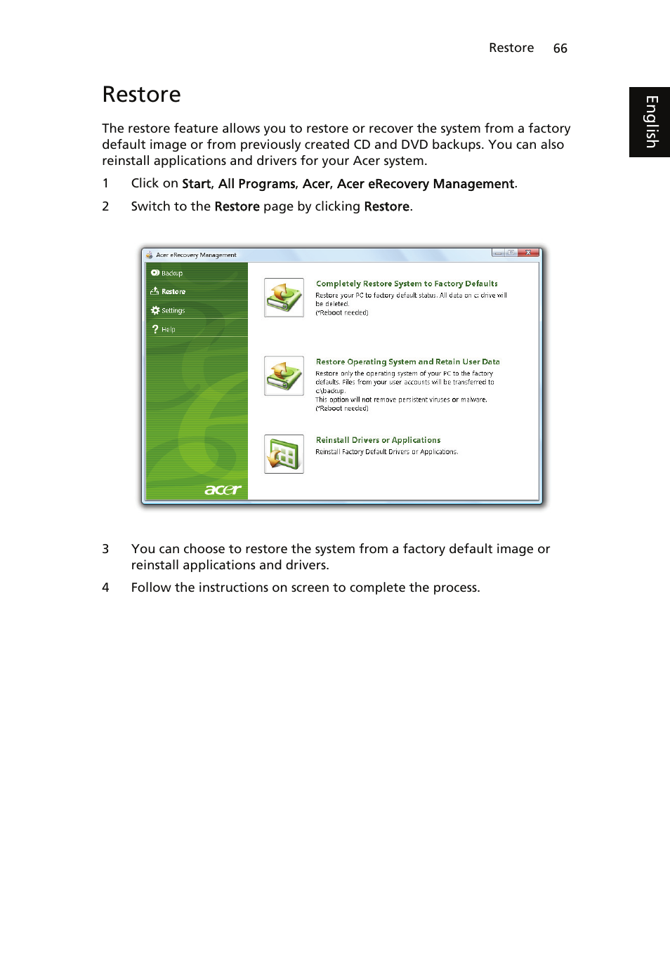 Restore | Acer ICONIA User Manual | Page 84 / 110