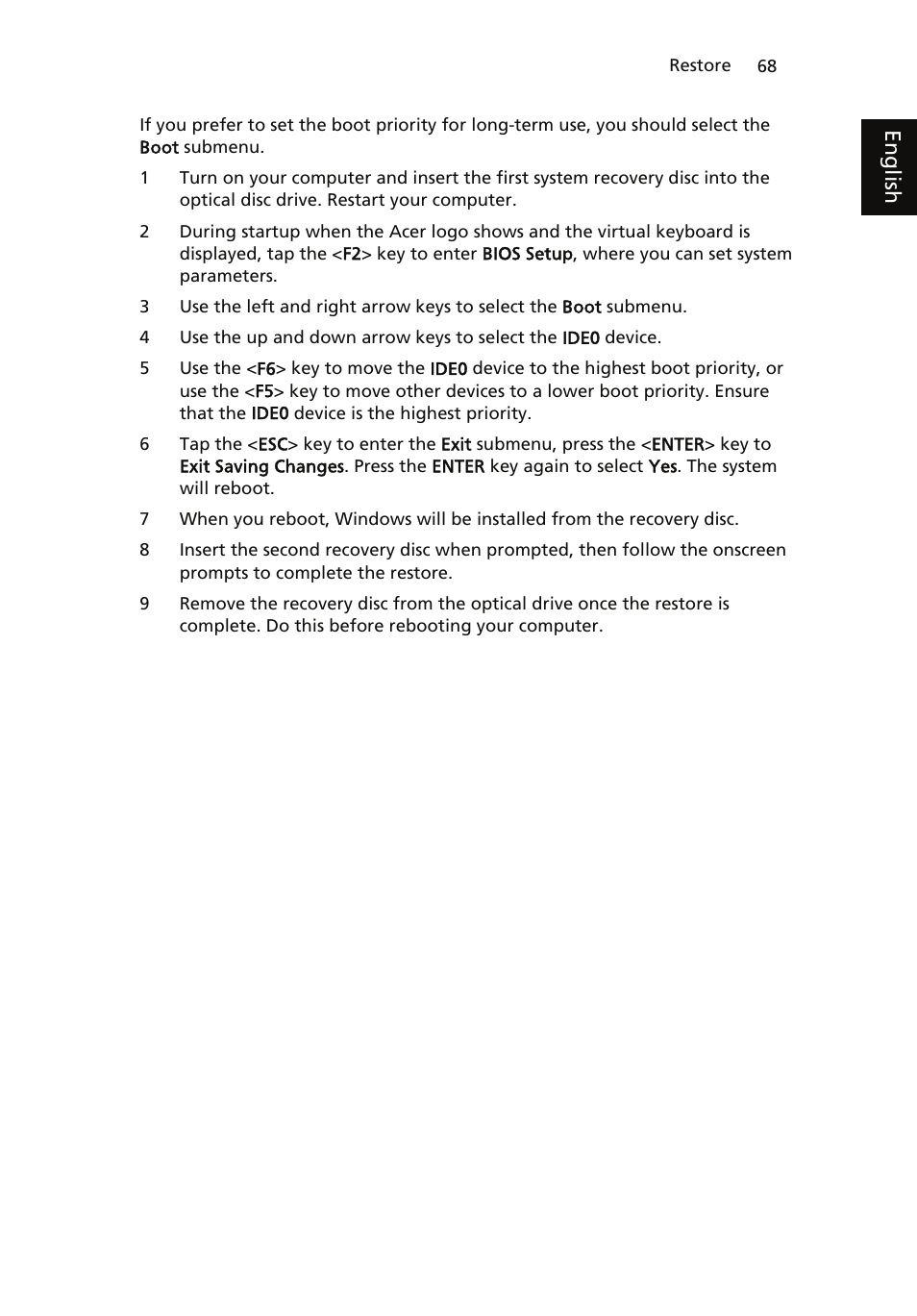 Eng lis h | Acer ICONIA User Manual | Page 86 / 110