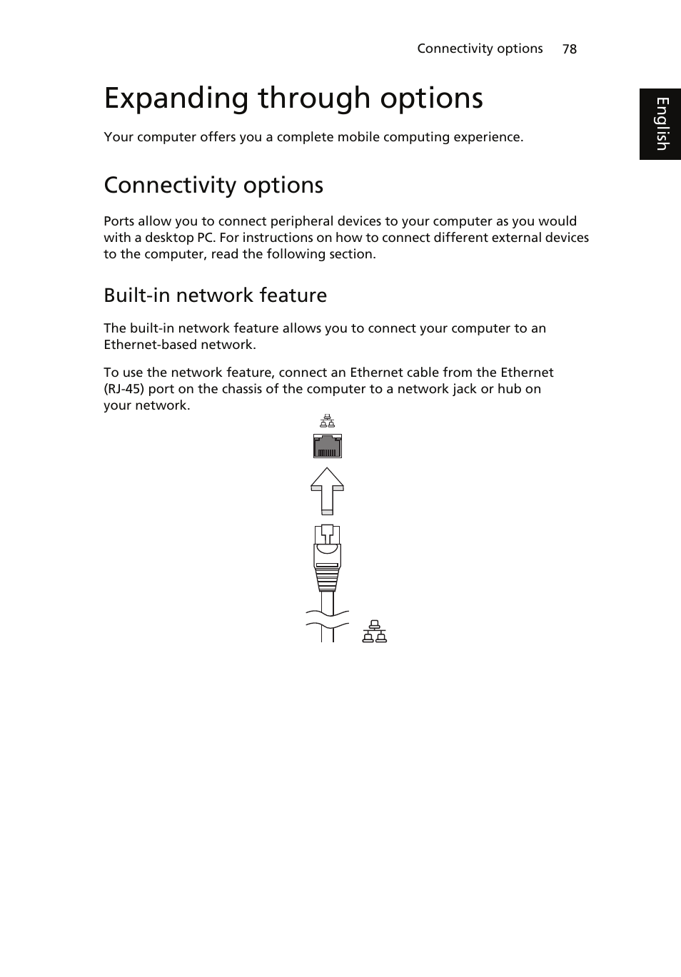 Expanding through options, Connectivity options, Built-in network feature | Acer ICONIA User Manual | Page 96 / 110
