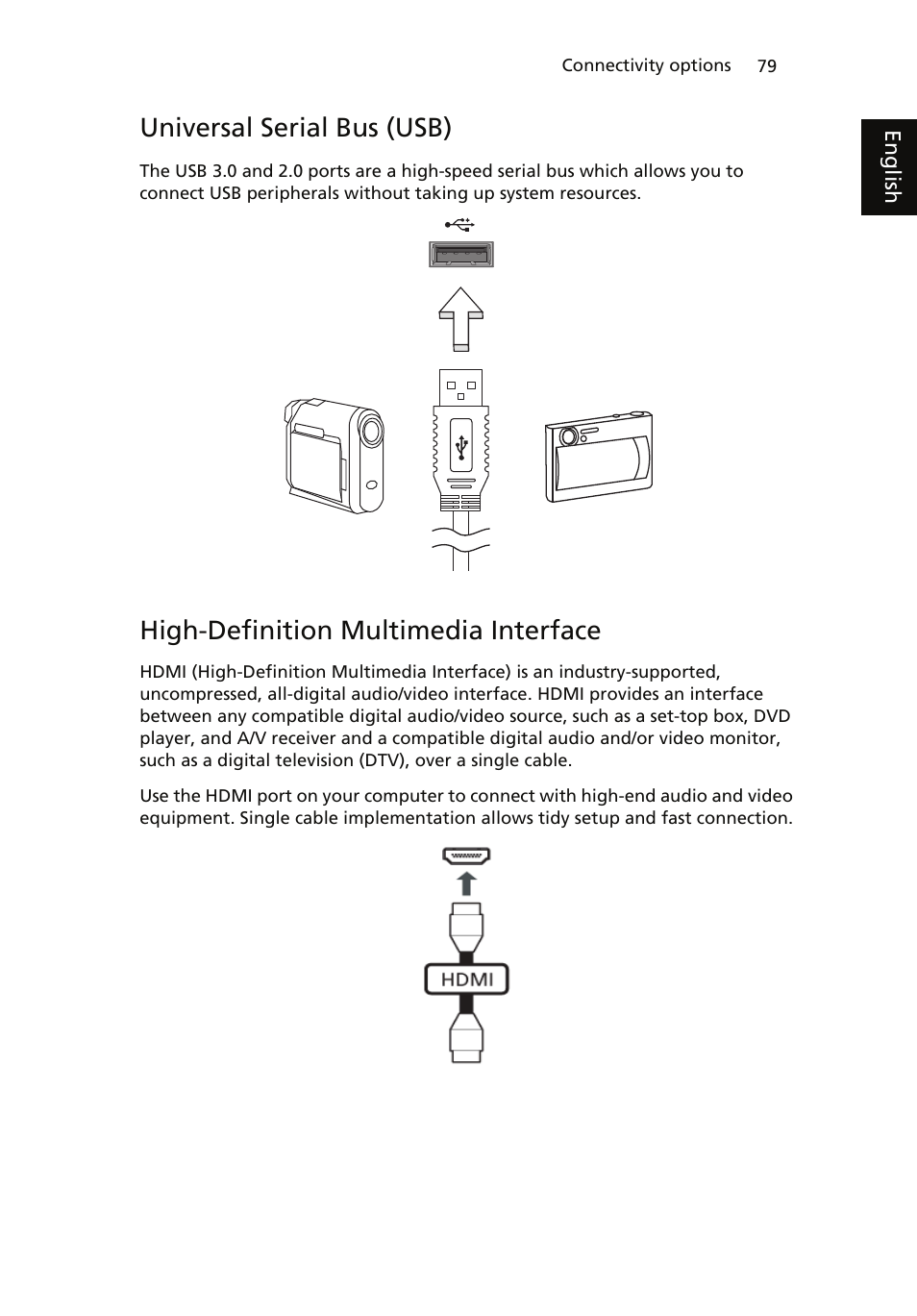 Universal serial bus (usb), High-definition multimedia interface | Acer ICONIA User Manual | Page 97 / 110