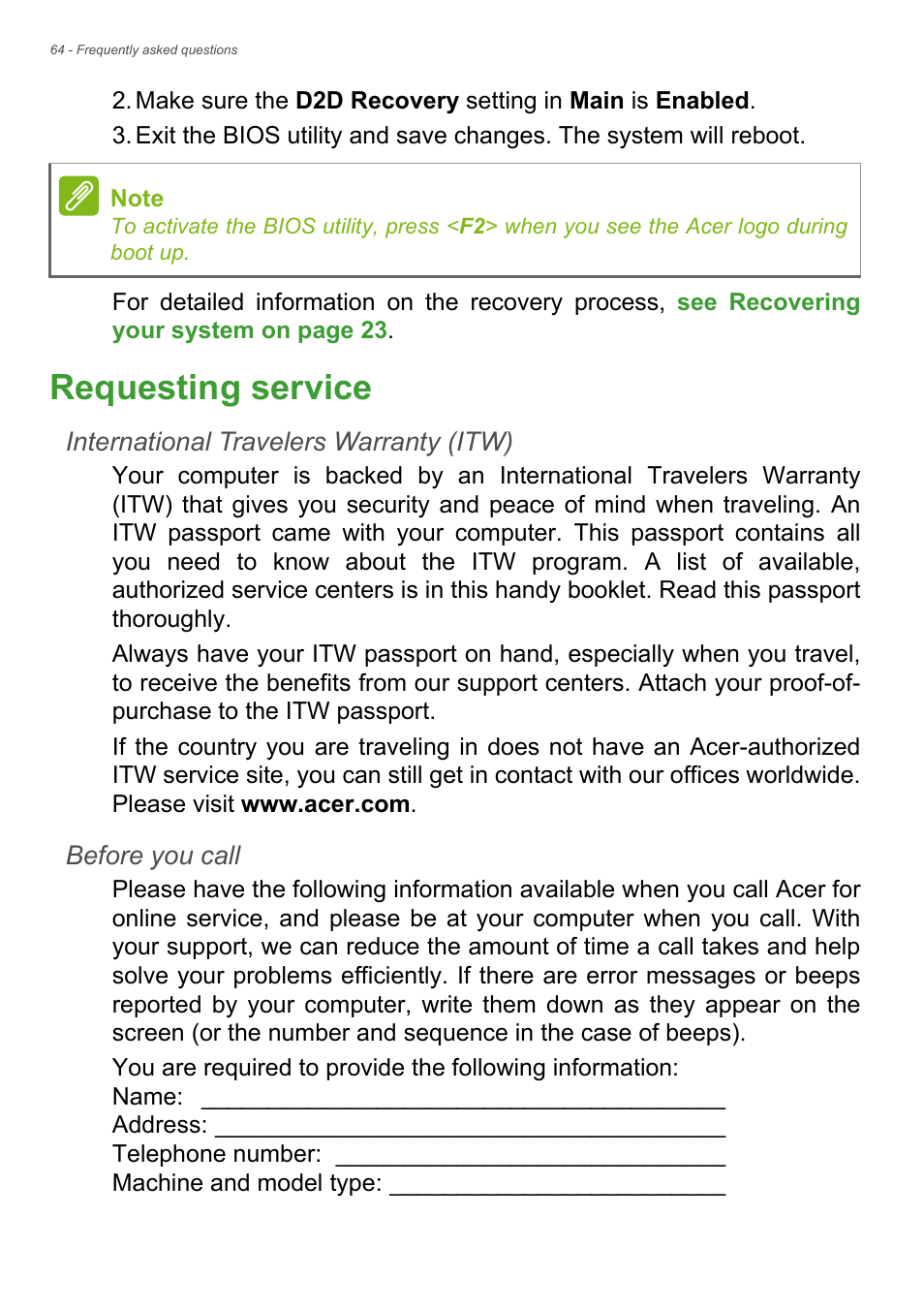 Requesting service | Acer Aspire S3-391 User Manual | Page 64 / 85