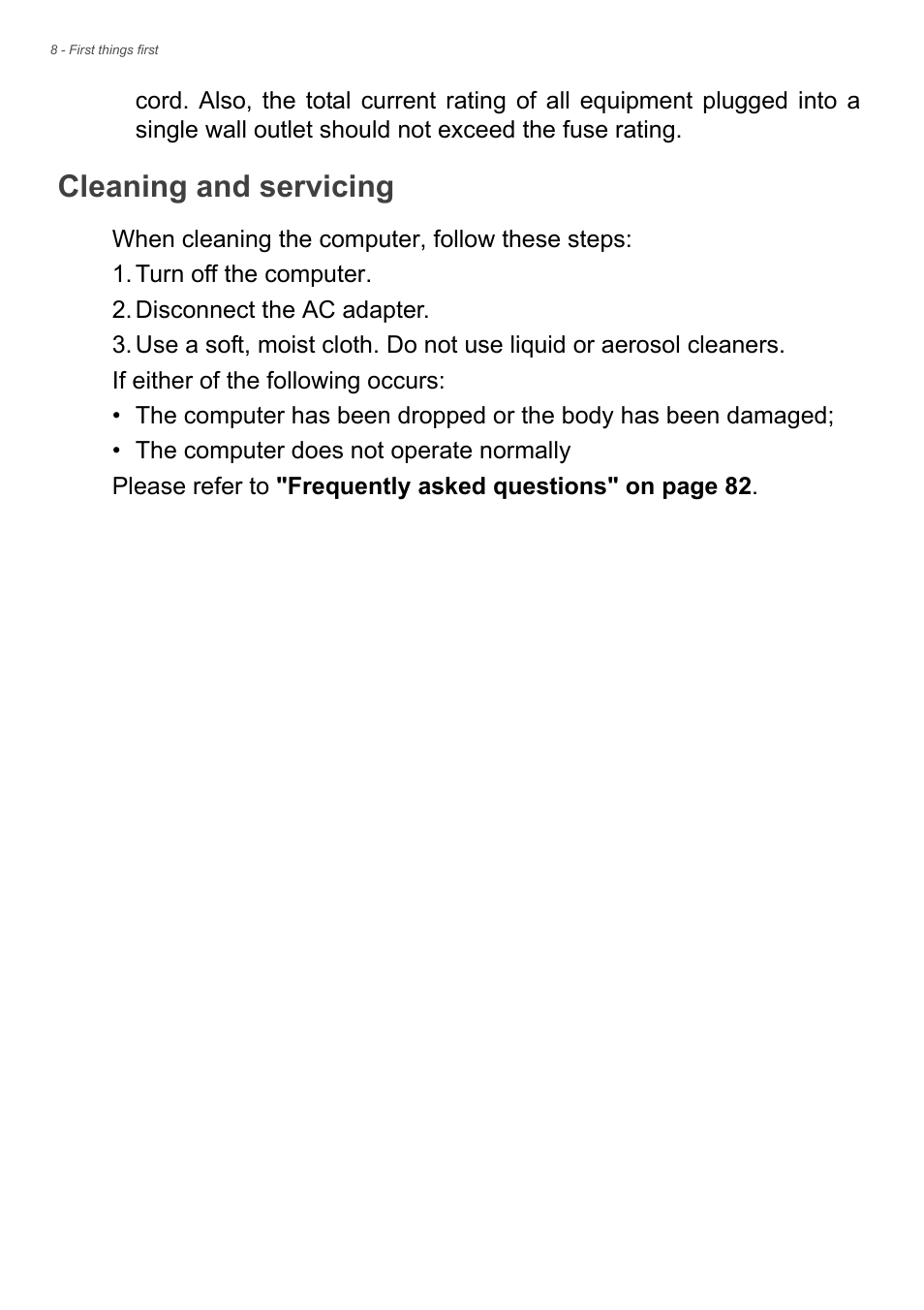 Cleaning and servicing | Acer Aspire S3-391 User Manual | Page 8 / 85