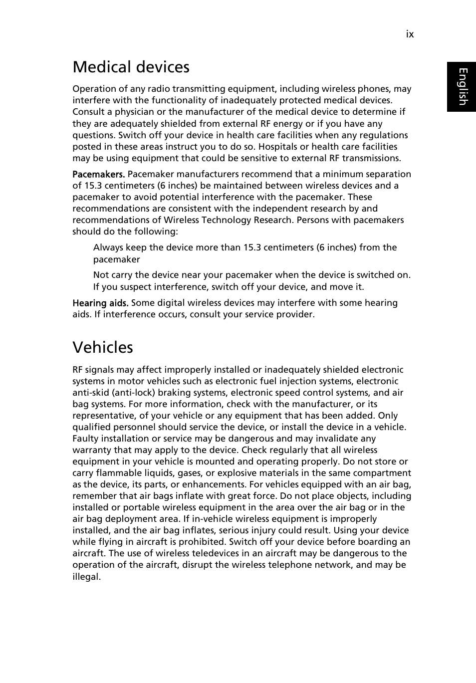 Medical devices, Vehicles | Acer Aspire 4352G User Manual | Page 9 / 79