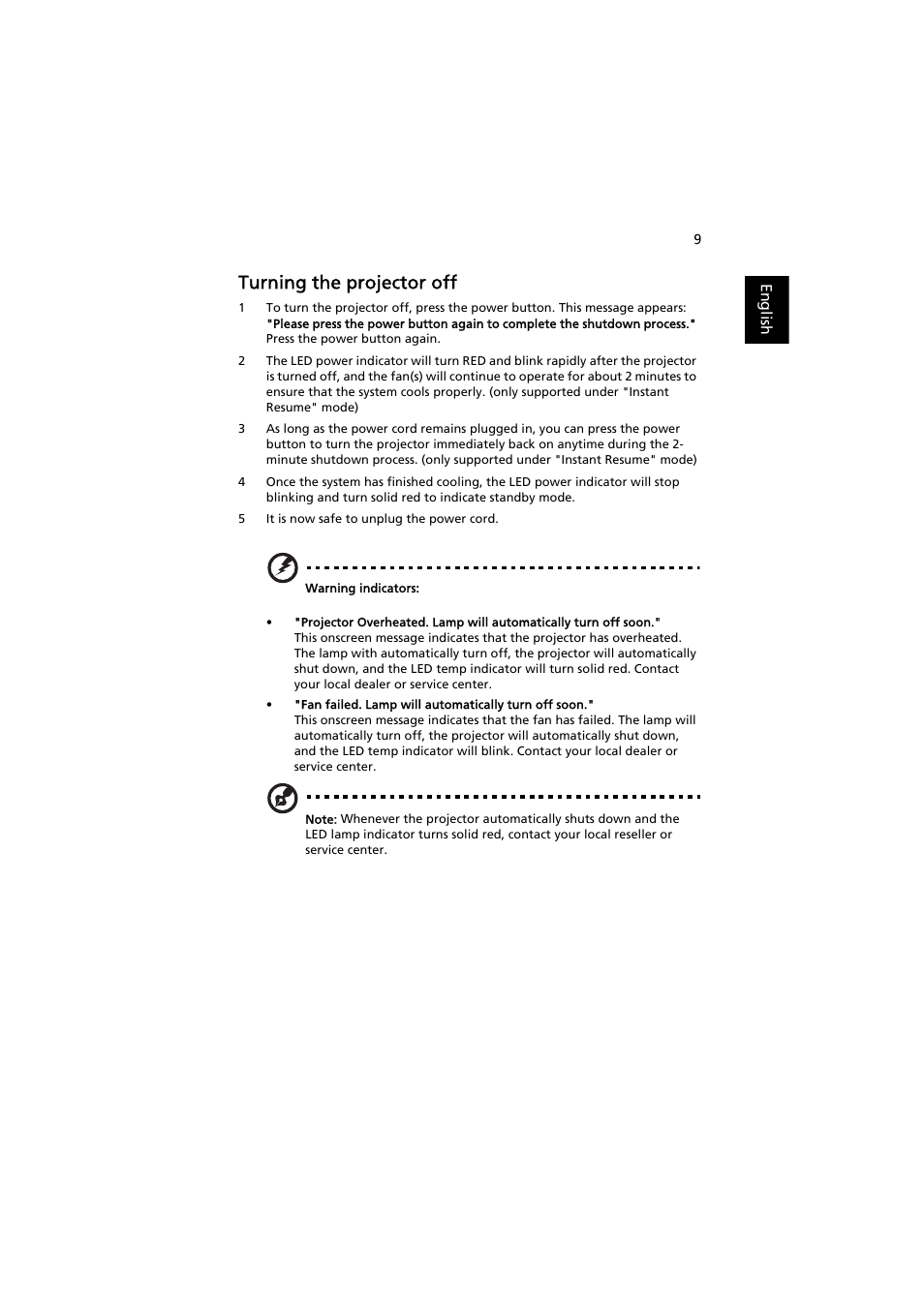 Turning the projector off | Acer P1163 User Manual | Page 19 / 57