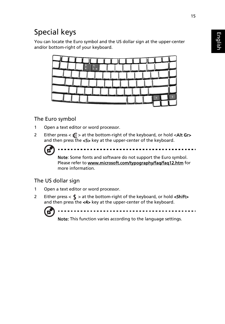 Special keys | Acer TravelMate 2410 User Manual | Page 23 / 64