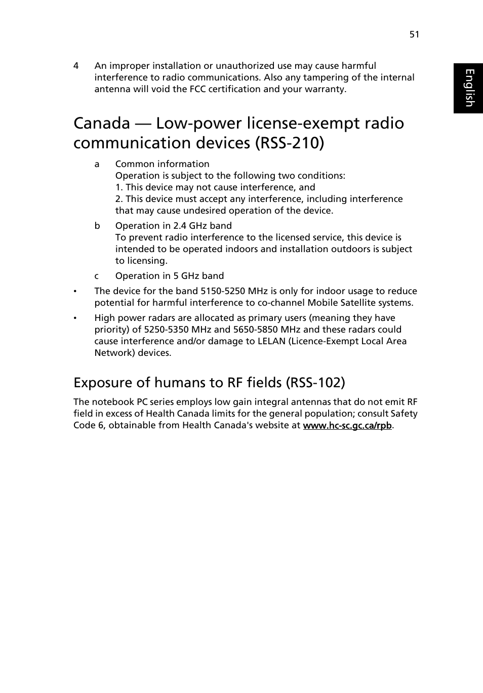 Exposure of humans to rf fields (rss-102) | Acer TravelMate 2410 User Manual | Page 59 / 64