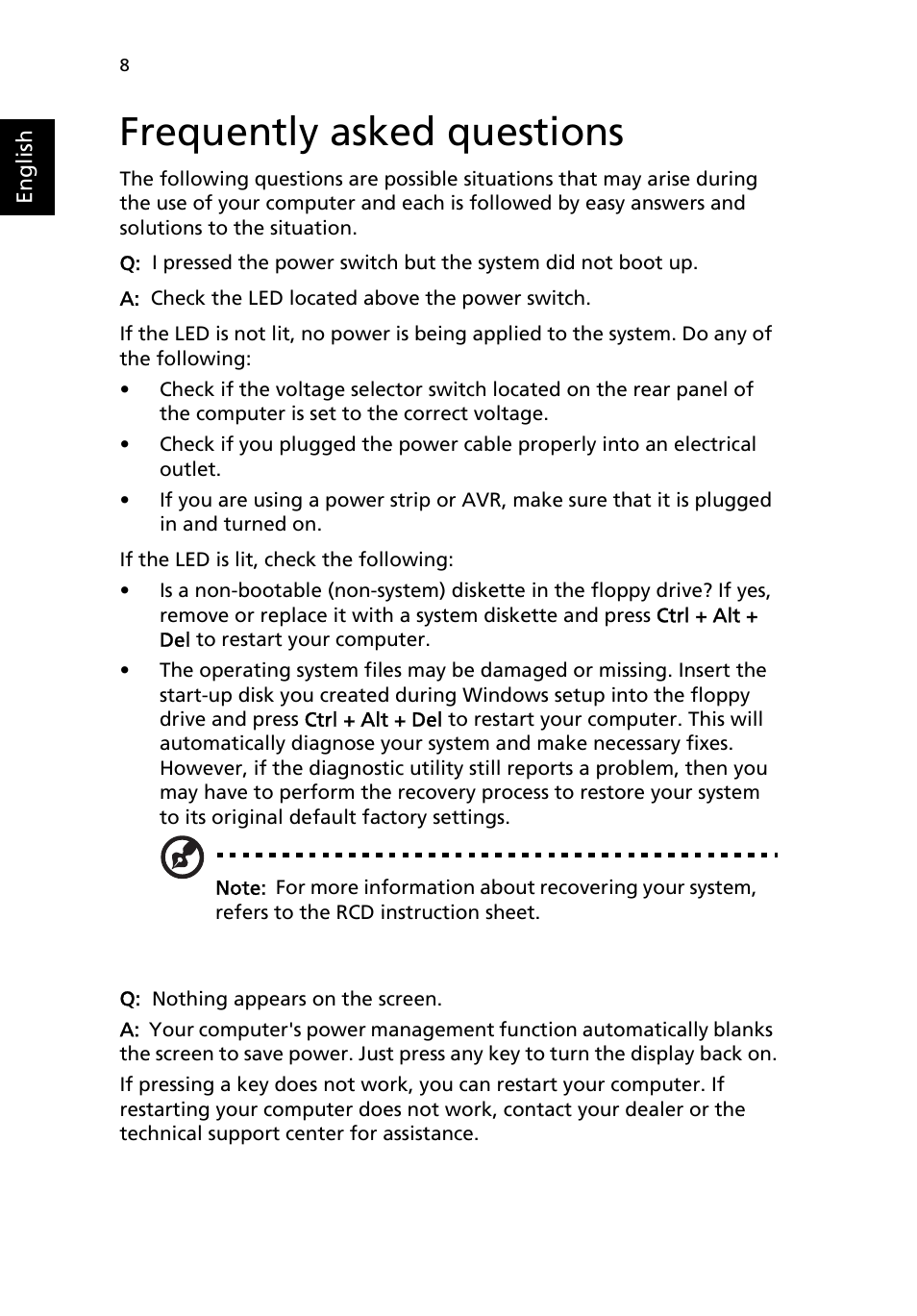 Frequently asked questions | Acer Aspire Z5610 User Manual | Page 18 / 30