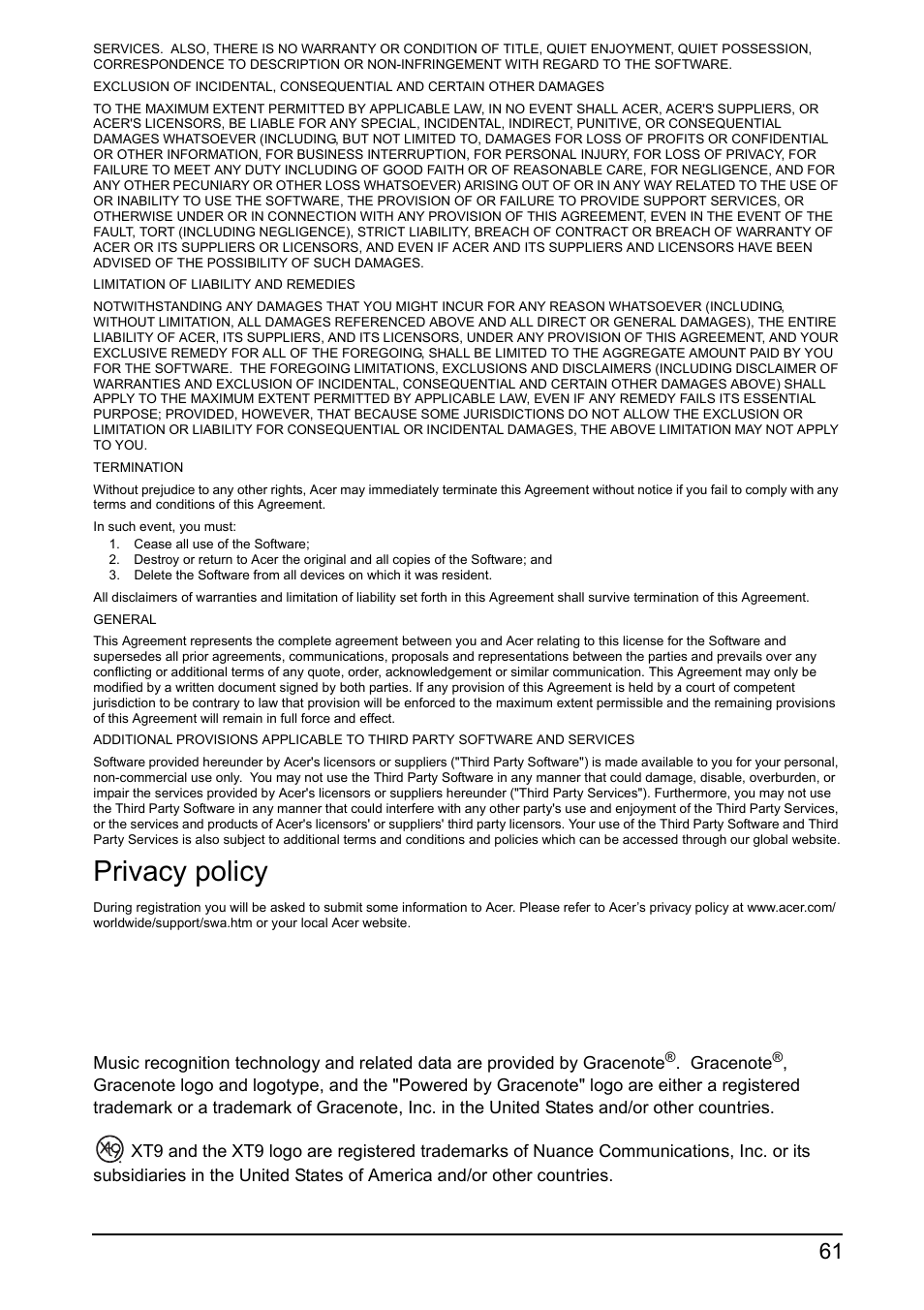 Privacy policy | Acer DA220HQL User Manual | Page 61 / 61