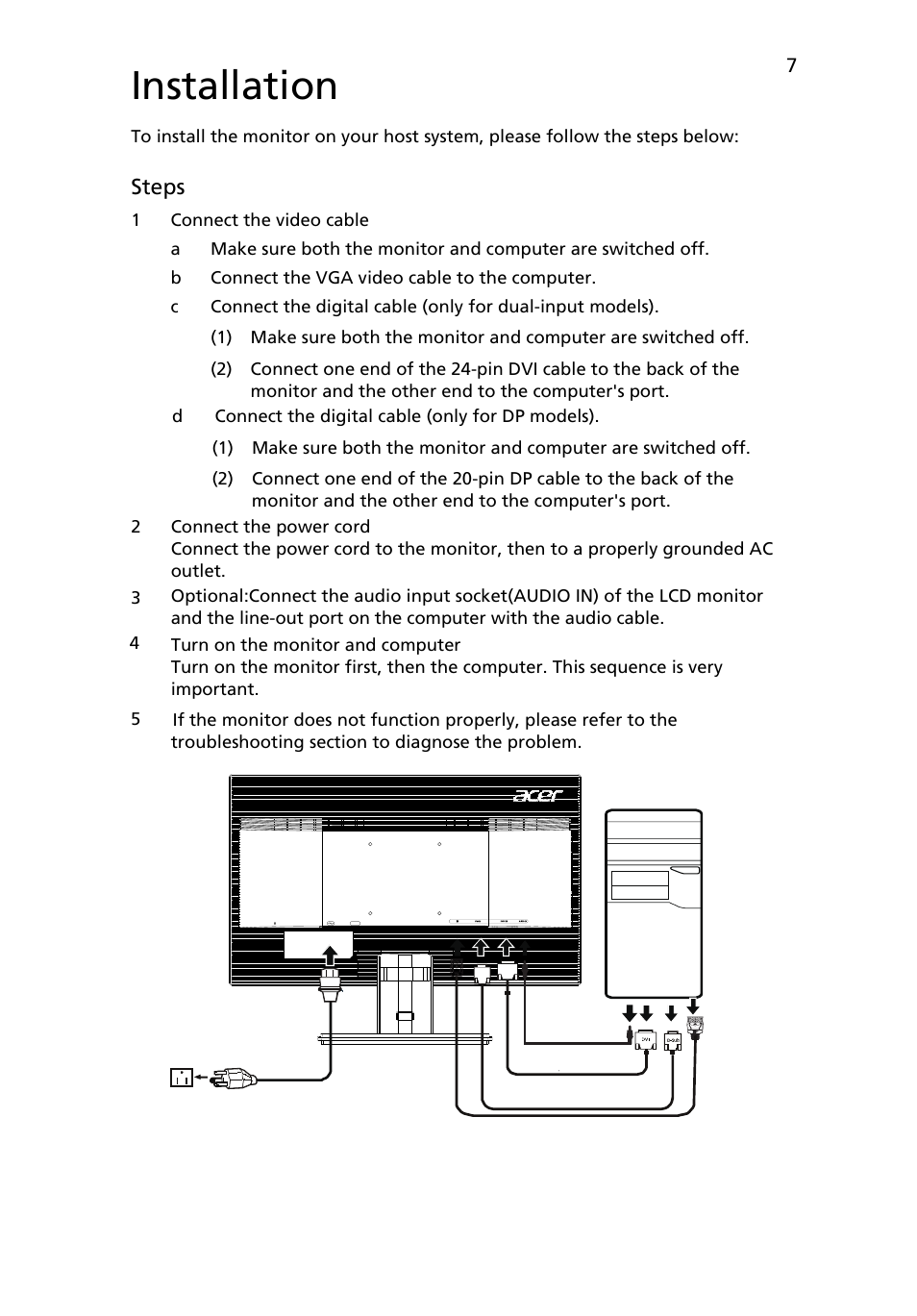 Installation | Acer V246HYL User Manual | Page 19 / 27