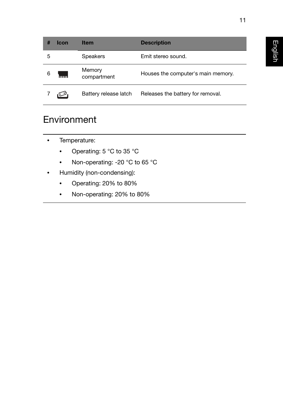 Environment | Acer TravelMate 8481G User Manual | Page 11 / 11