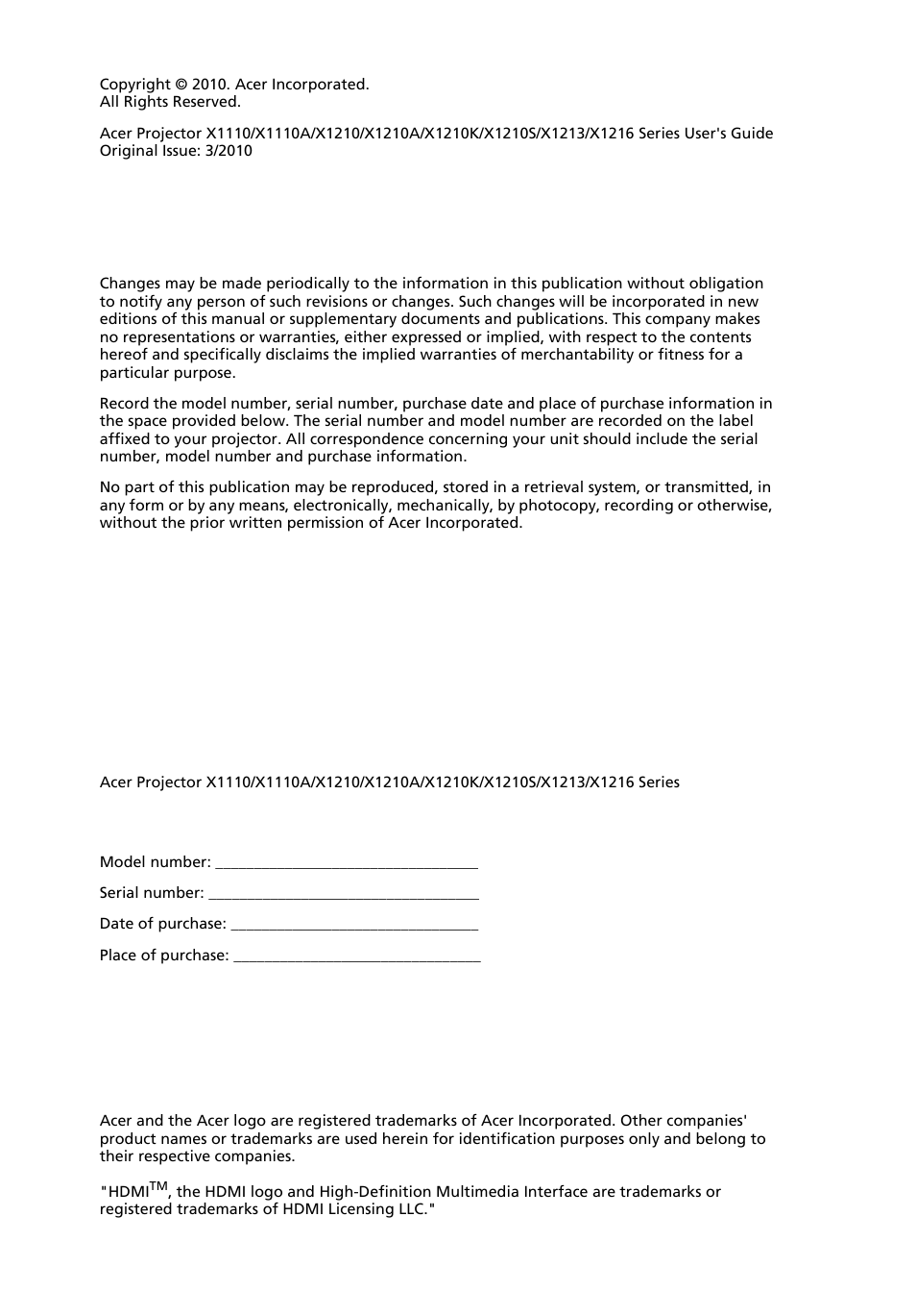 Acer X1213 User Manual | Page 2 / 58