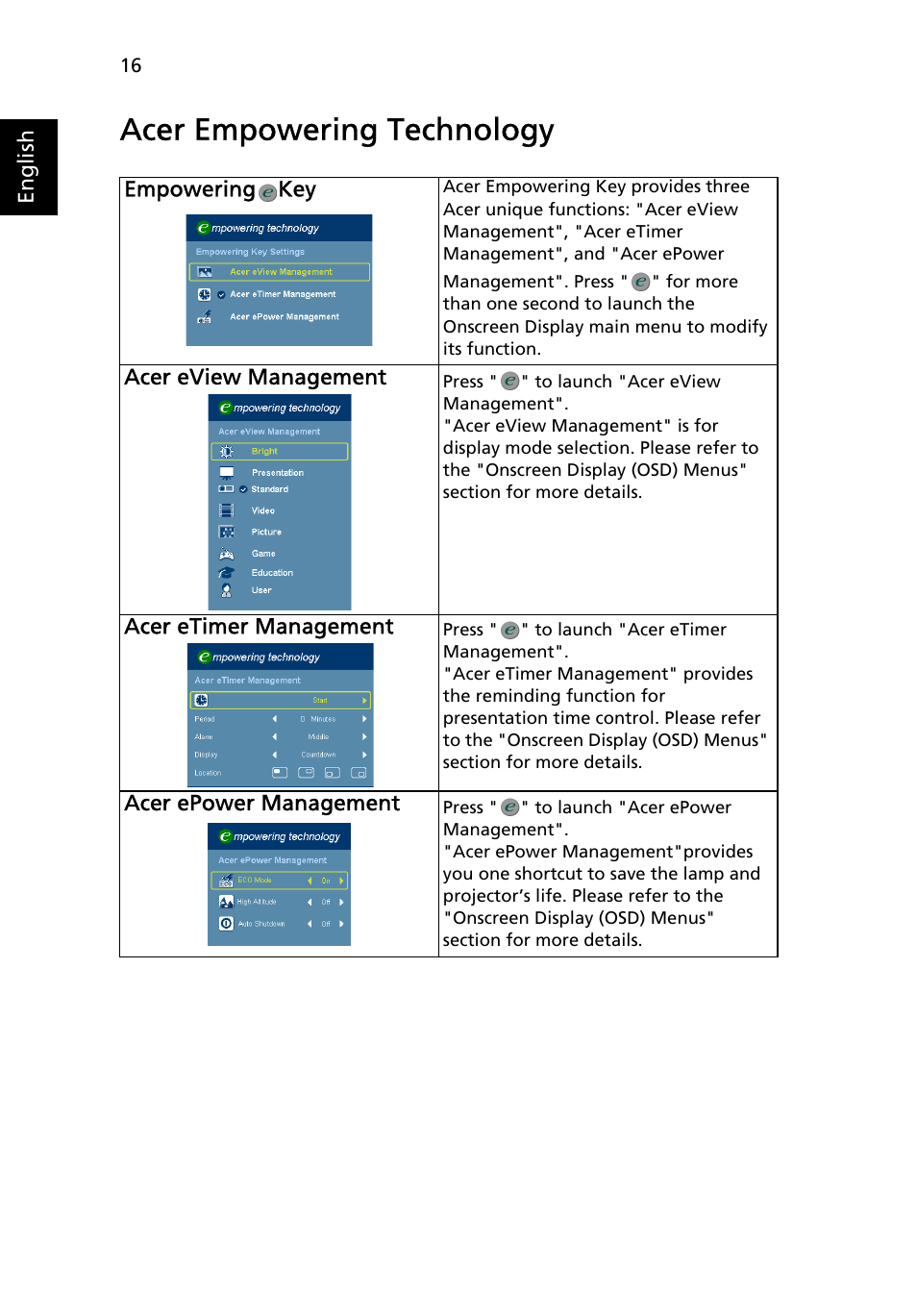 Acer empowering technology | Acer X1213 User Manual | Page 26 / 58