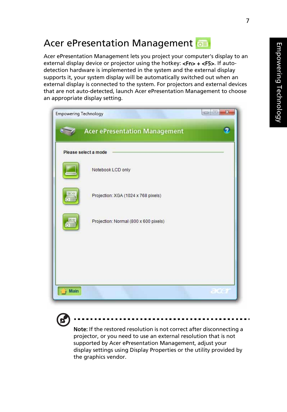 Acer epresentation management | Acer Aspire 7720G User Manual | Page 27 / 123