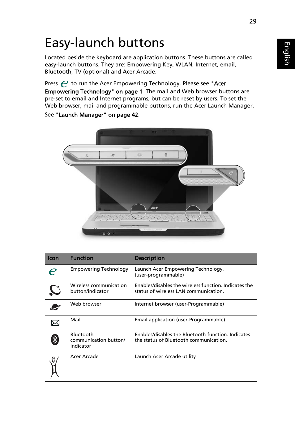 Easy-launch buttons, Eng lis h | Acer Aspire 7720G User Manual | Page 49 / 123