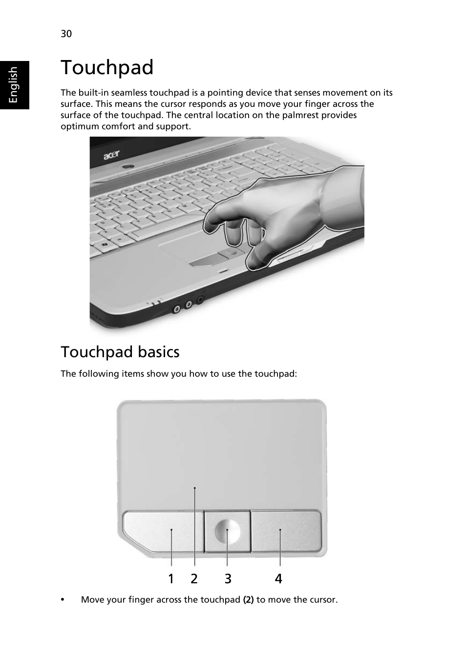 Touchpad, Touchpad basics | Acer Aspire 7720G User Manual | Page 50 / 123