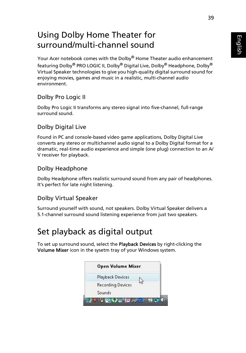 Set playback as digital output | Acer Aspire 7720G User Manual | Page 59 / 123