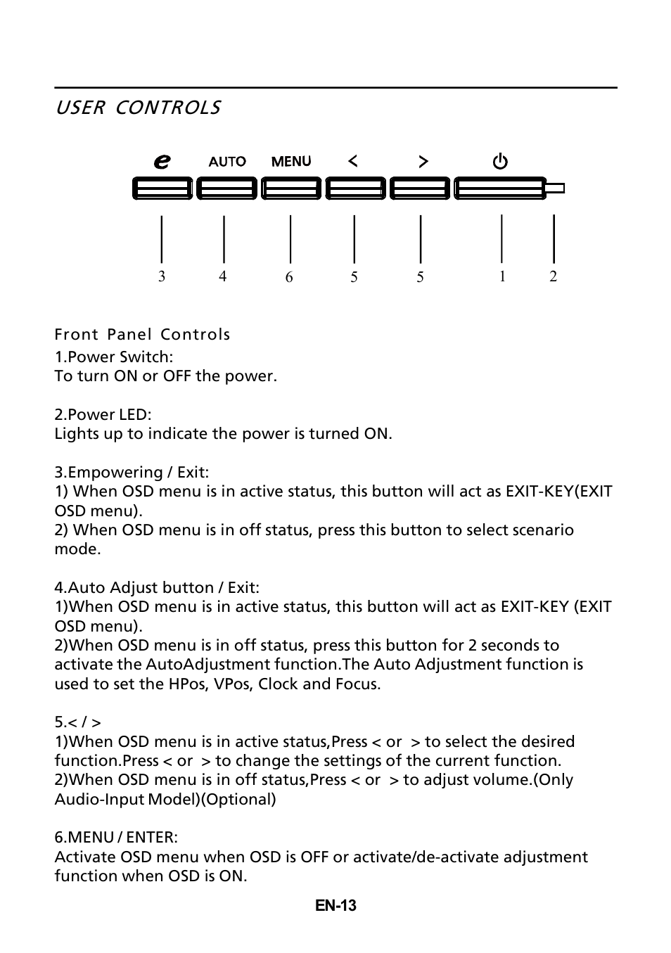 User controls | Acer V273H User Manual | Page 14 / 22