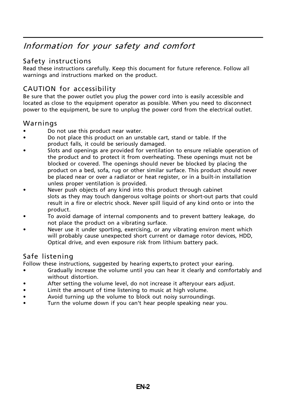 Information for your safety and, Comfort | Acer V273H User Manual | Page 3 / 22