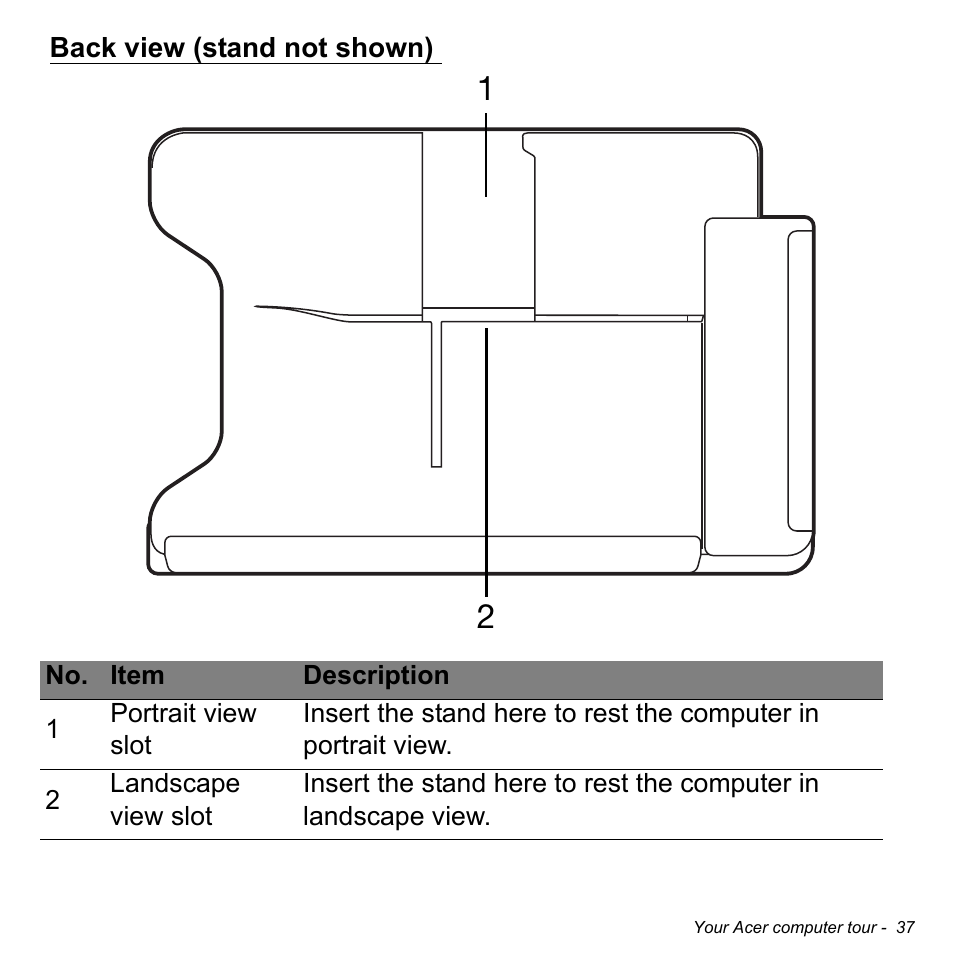 Back view (stand not shown) | Acer TravelMate X313-M User Manual | Page 37 / 92