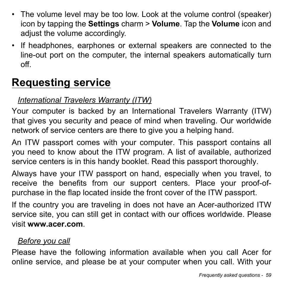 Requesting service | Acer TravelMate X313-M User Manual | Page 59 / 92