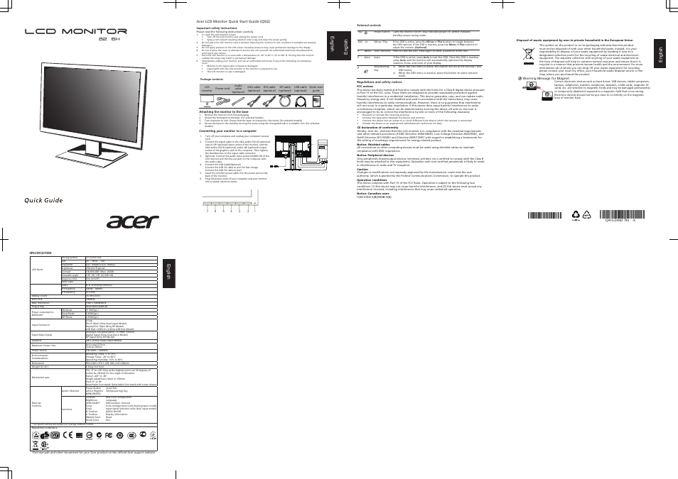 Acer B246HYL User Manual | 1 page