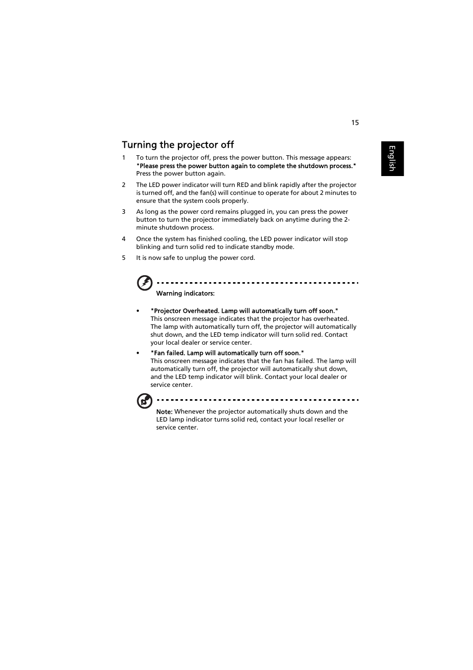 Turning the projector off | Acer P1200 User Manual | Page 25 / 75