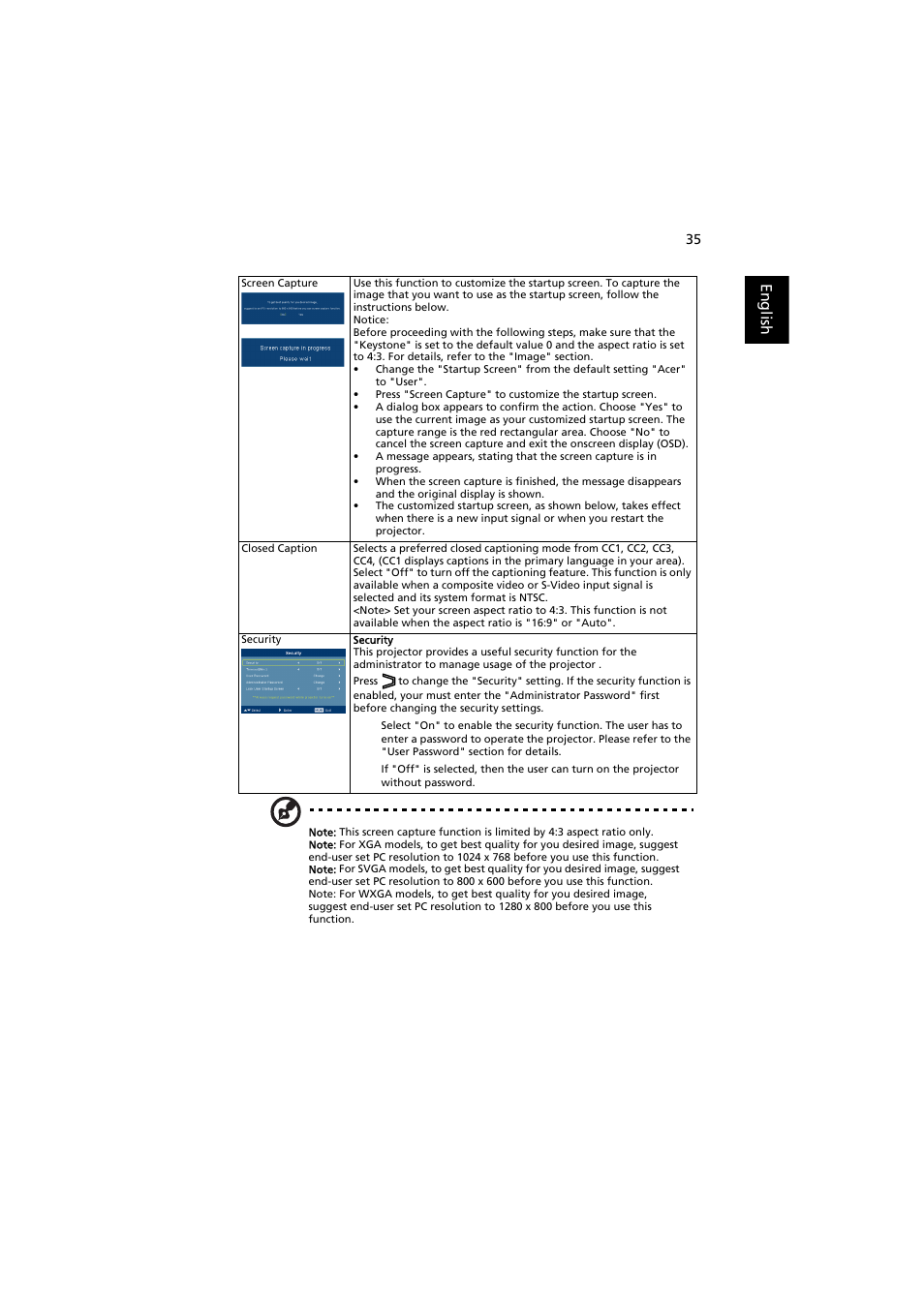 English | Acer P1200 User Manual | Page 45 / 75