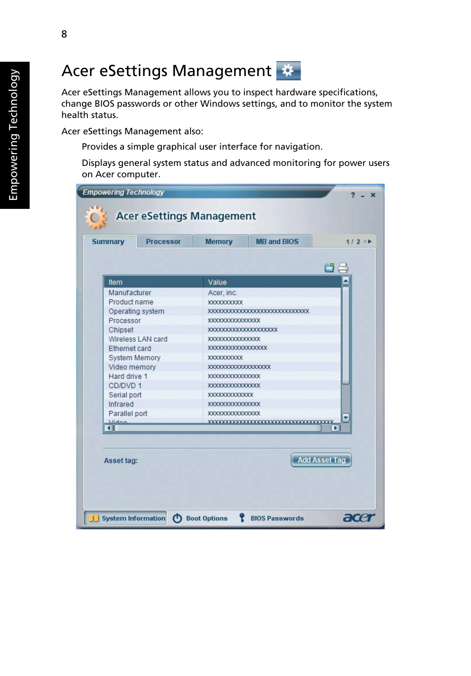 Acer esettings management | Acer Aspire 5100 User Manual | Page 22 / 107