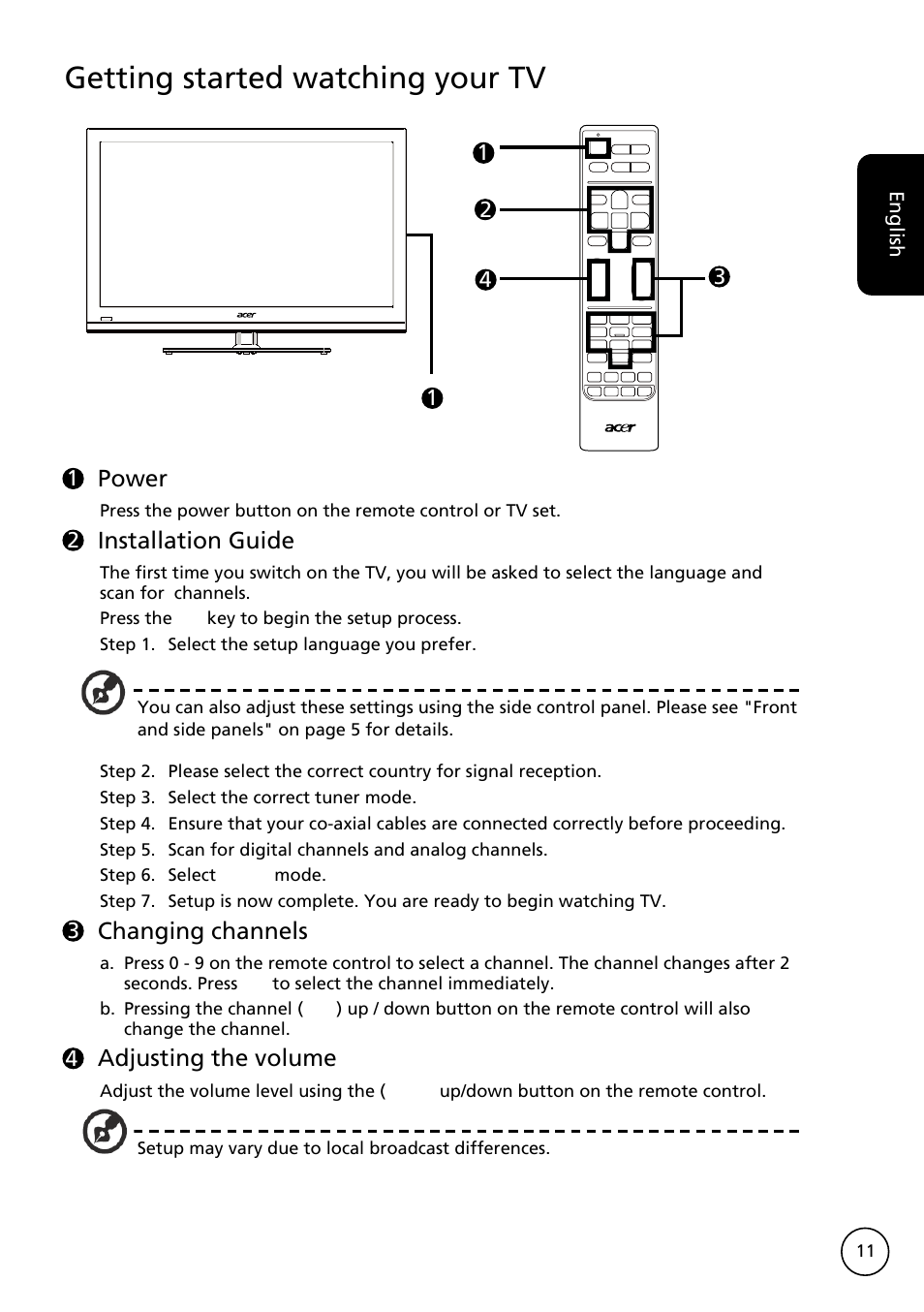 Getting started watching your tv | Acer AT3228ML User Manual | Page 11 / 40