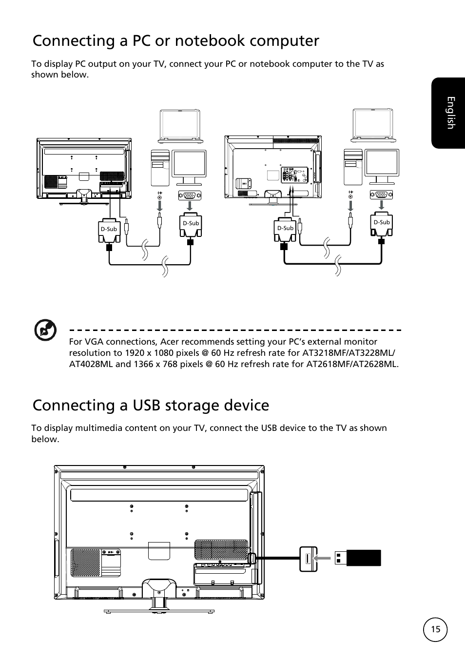 Connecting a usb storage device | Acer AT3228ML User Manual | Page 15 / 40