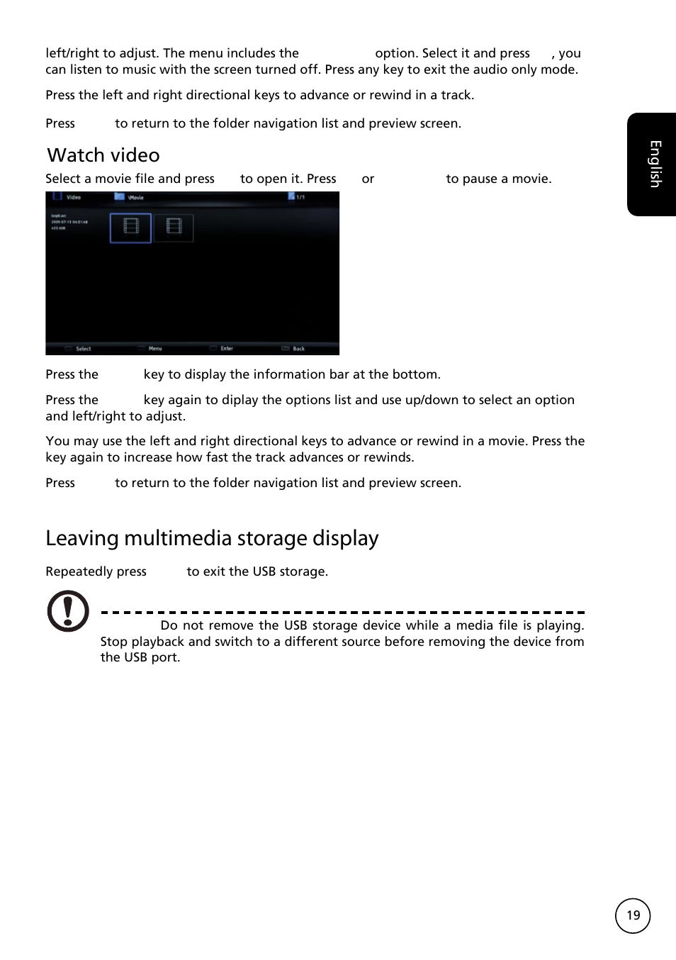 Leaving multimedia storage display, Watch video | Acer AT3228ML User Manual | Page 19 / 40