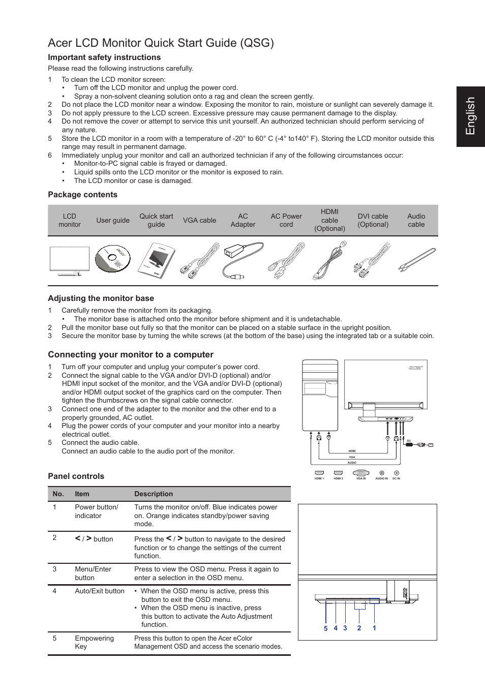 Acer S275HL User Manual | 2 pages