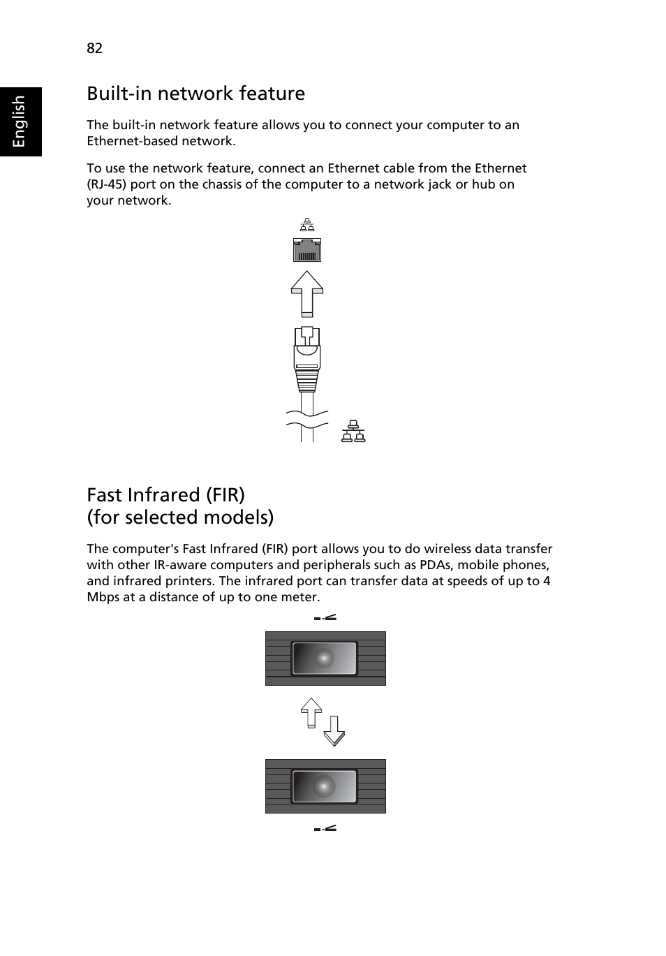 Built-in network feature, Fast infrared (fir) (for selected models) | Acer Aspire 5580 User Manual | Page 102 / 126