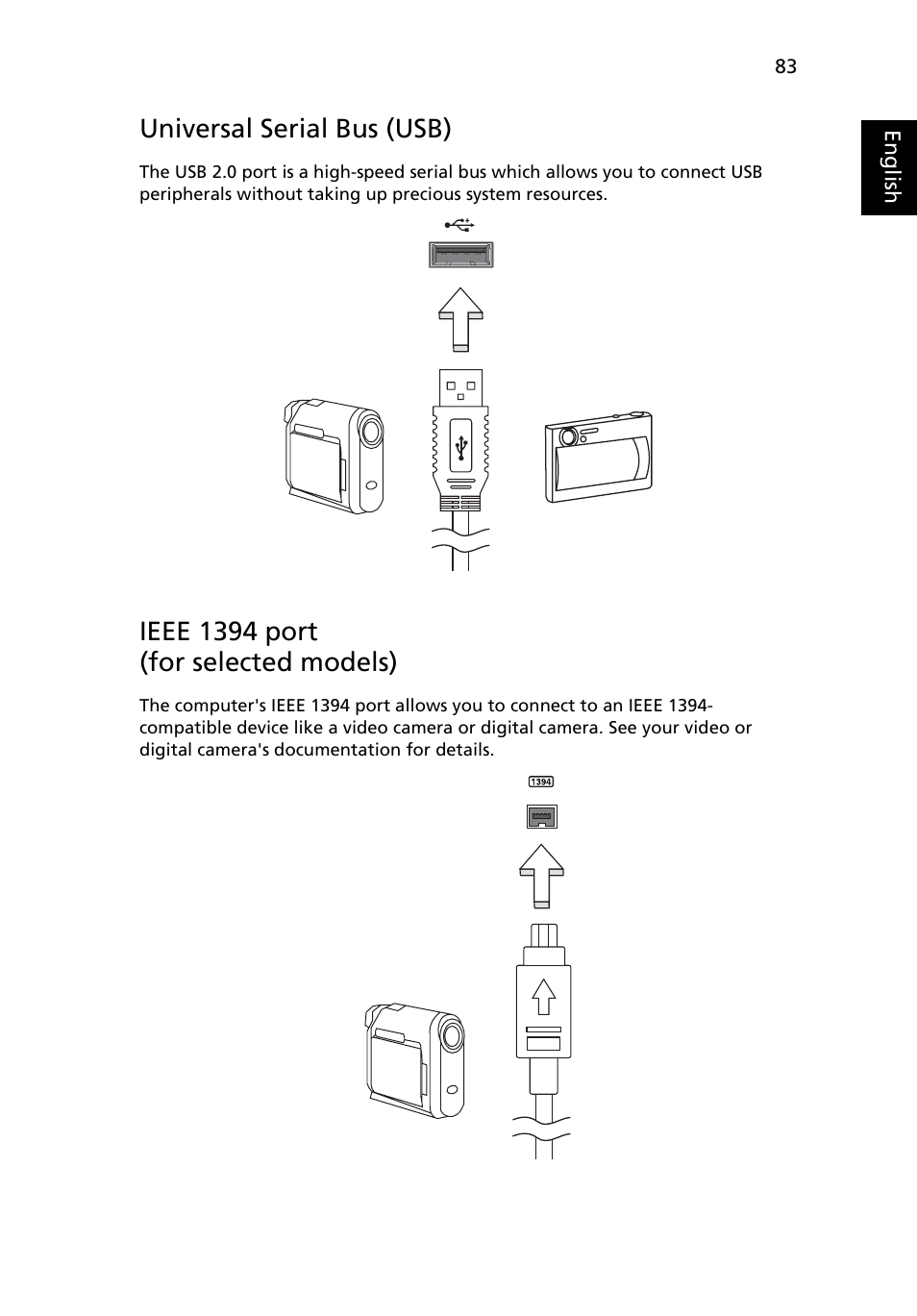 Universal serial bus (usb), Ieee 1394 port (for selected models) | Acer Aspire 5580 User Manual | Page 103 / 126