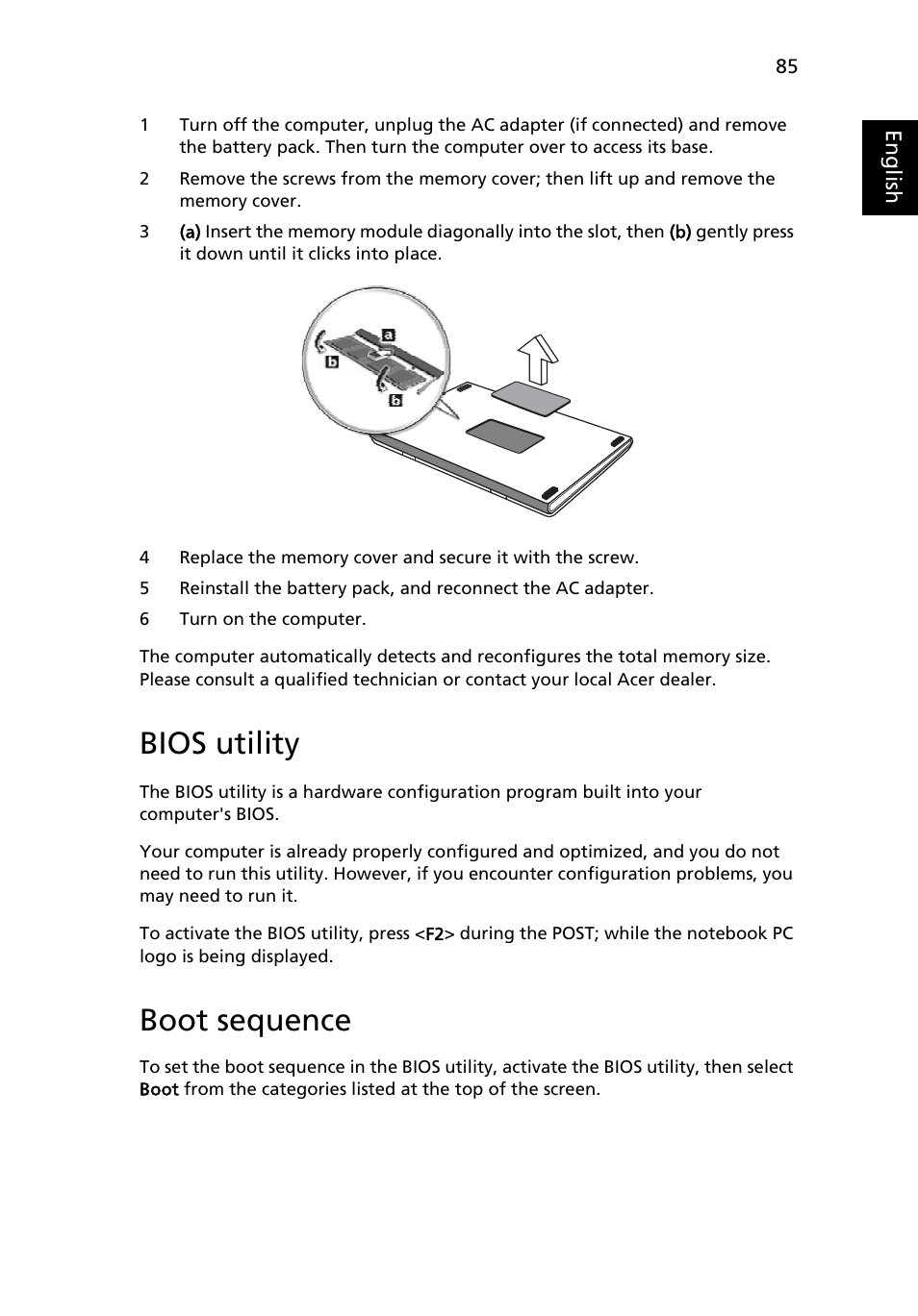 Bios utility, Boot sequence | Acer Aspire 5580 User Manual | Page 105 / 126