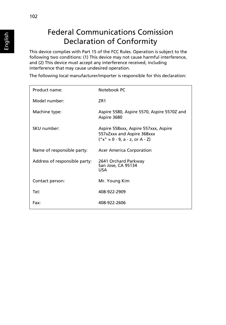 Acer Aspire 5580 User Manual | Page 122 / 126