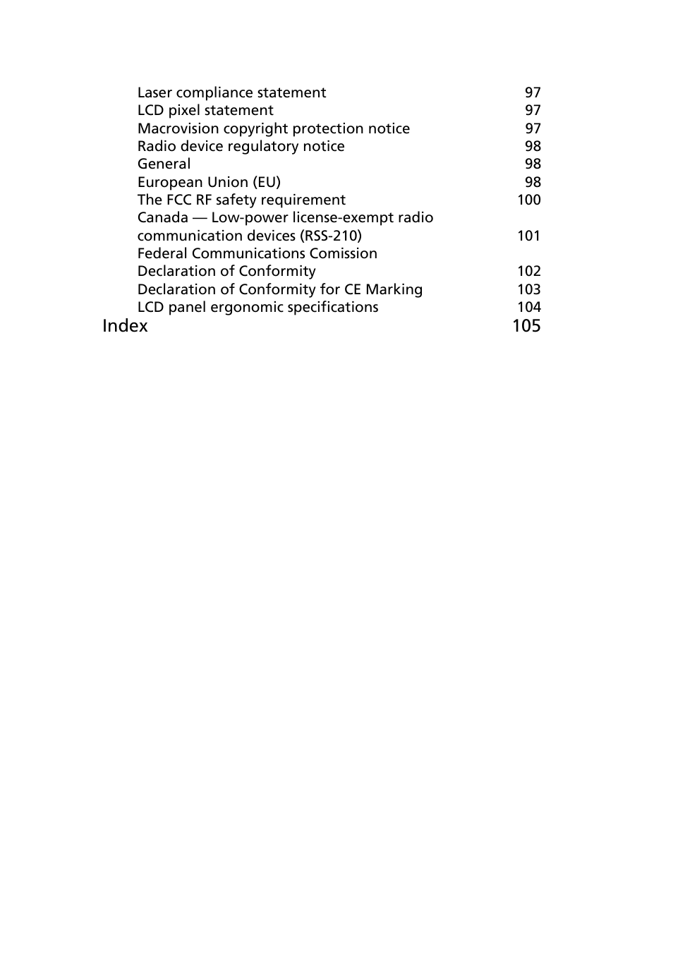 Index 105 | Acer Aspire 5580 User Manual | Page 19 / 126