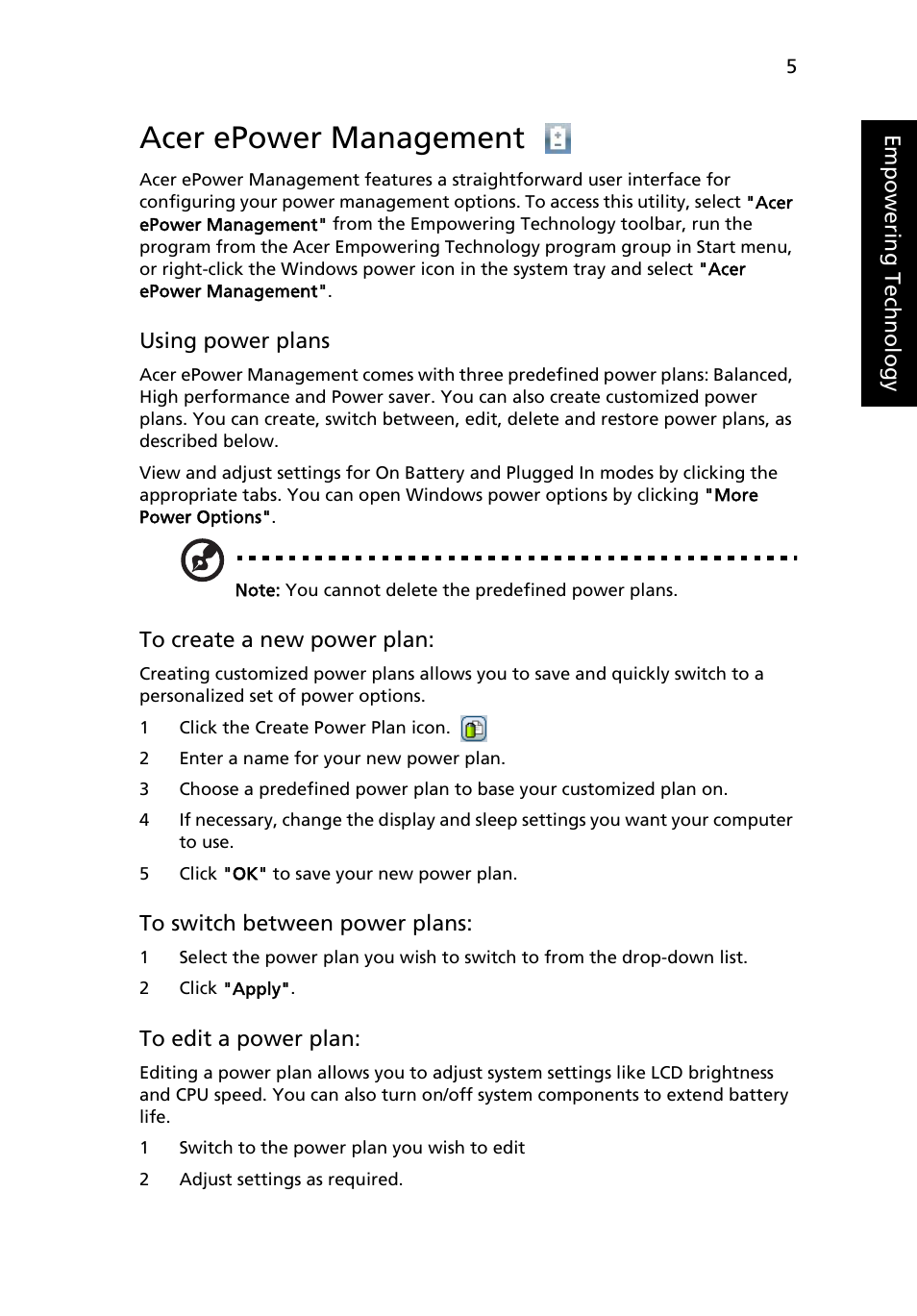 Acer epower management | Acer Aspire 5580 User Manual | Page 25 / 126