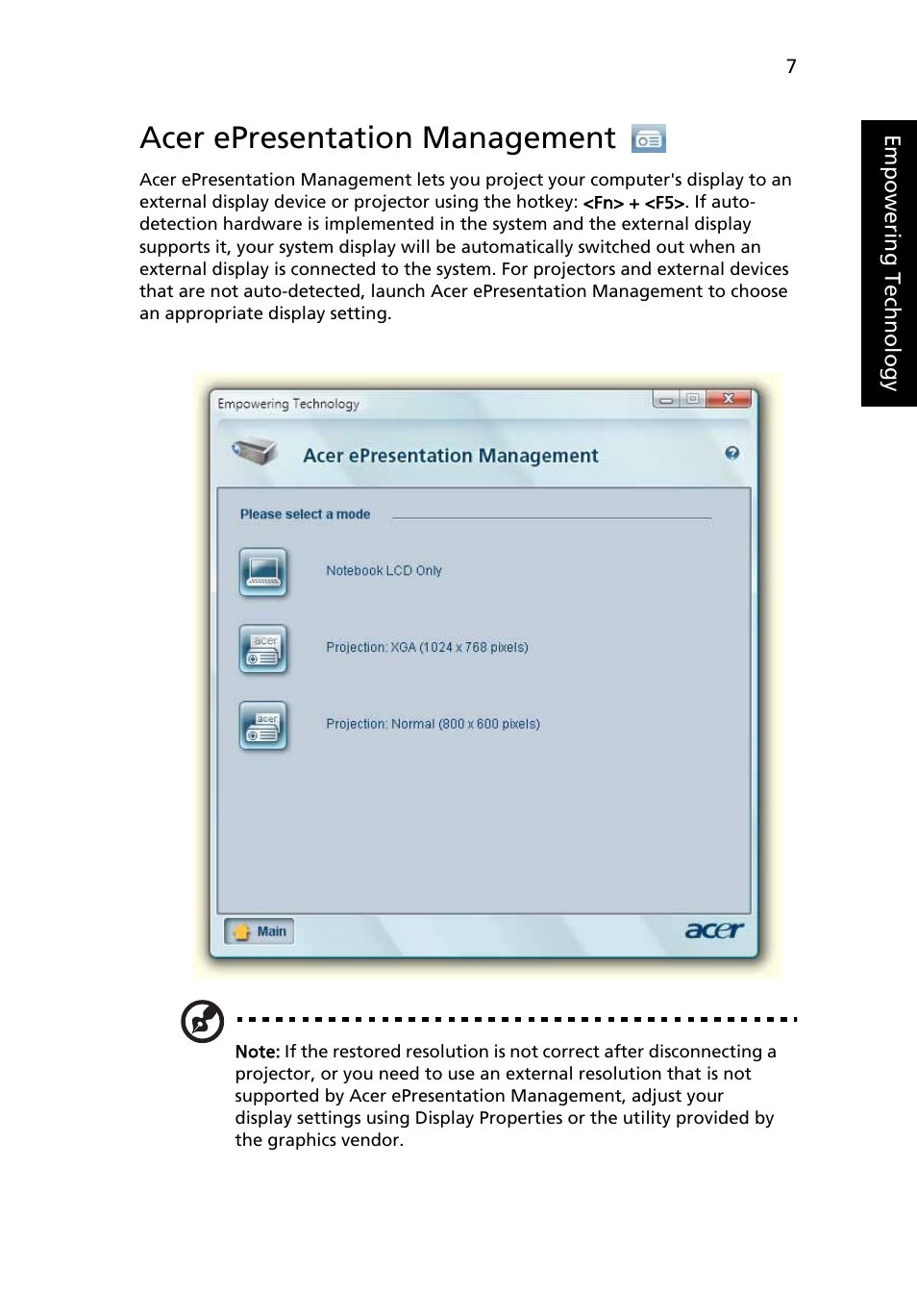 Acer epresentation management | Acer Aspire 5580 User Manual | Page 27 / 126