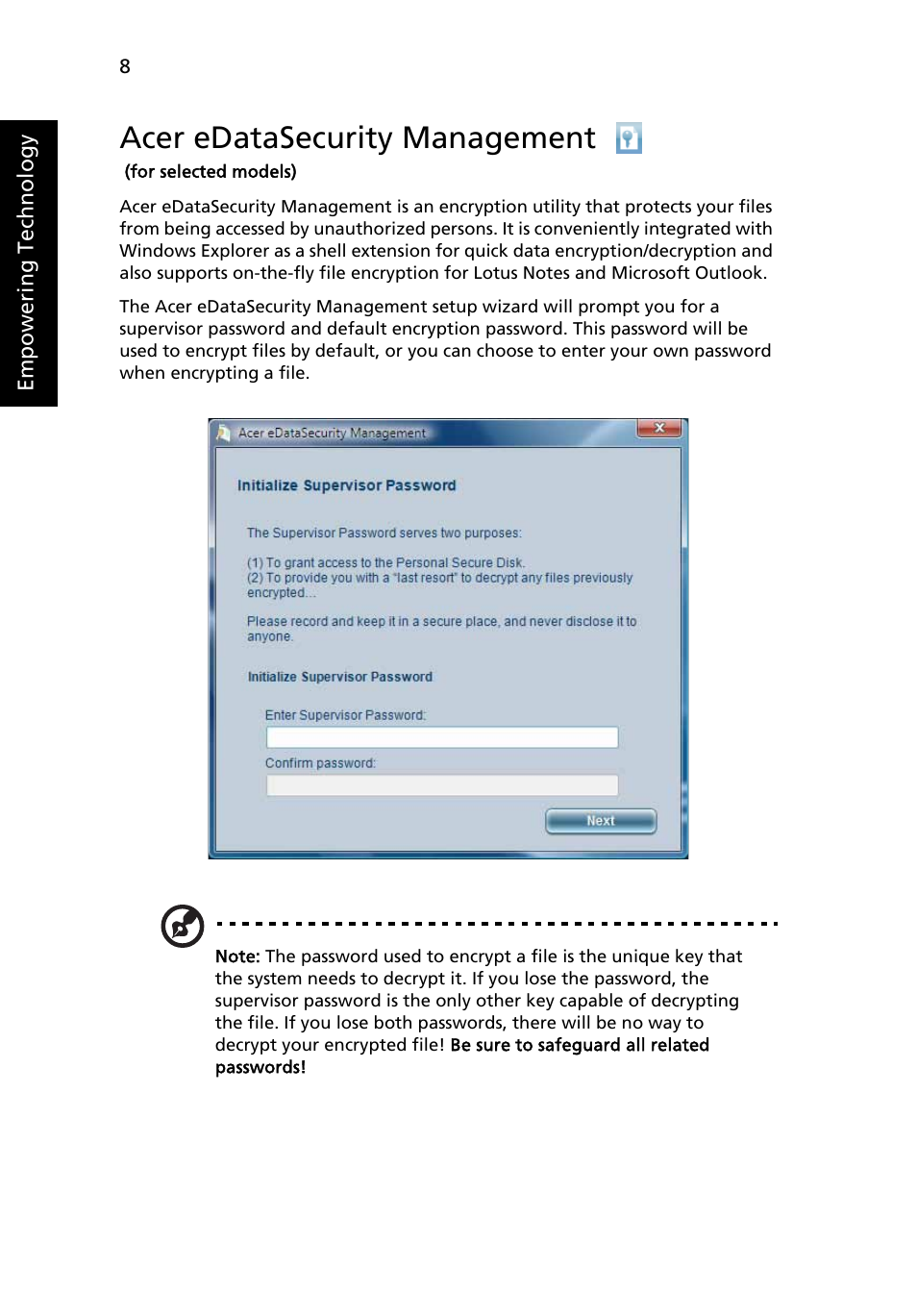 Acer edatasecurity management | Acer Aspire 5580 User Manual | Page 28 / 126