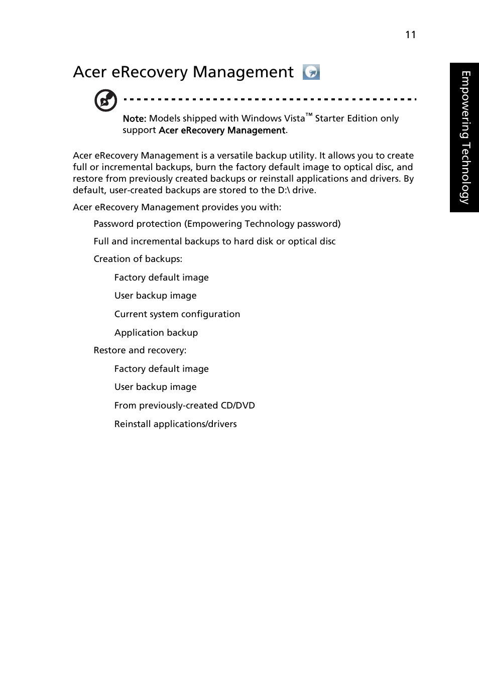 Acer erecovery management | Acer Aspire 5580 User Manual | Page 31 / 126